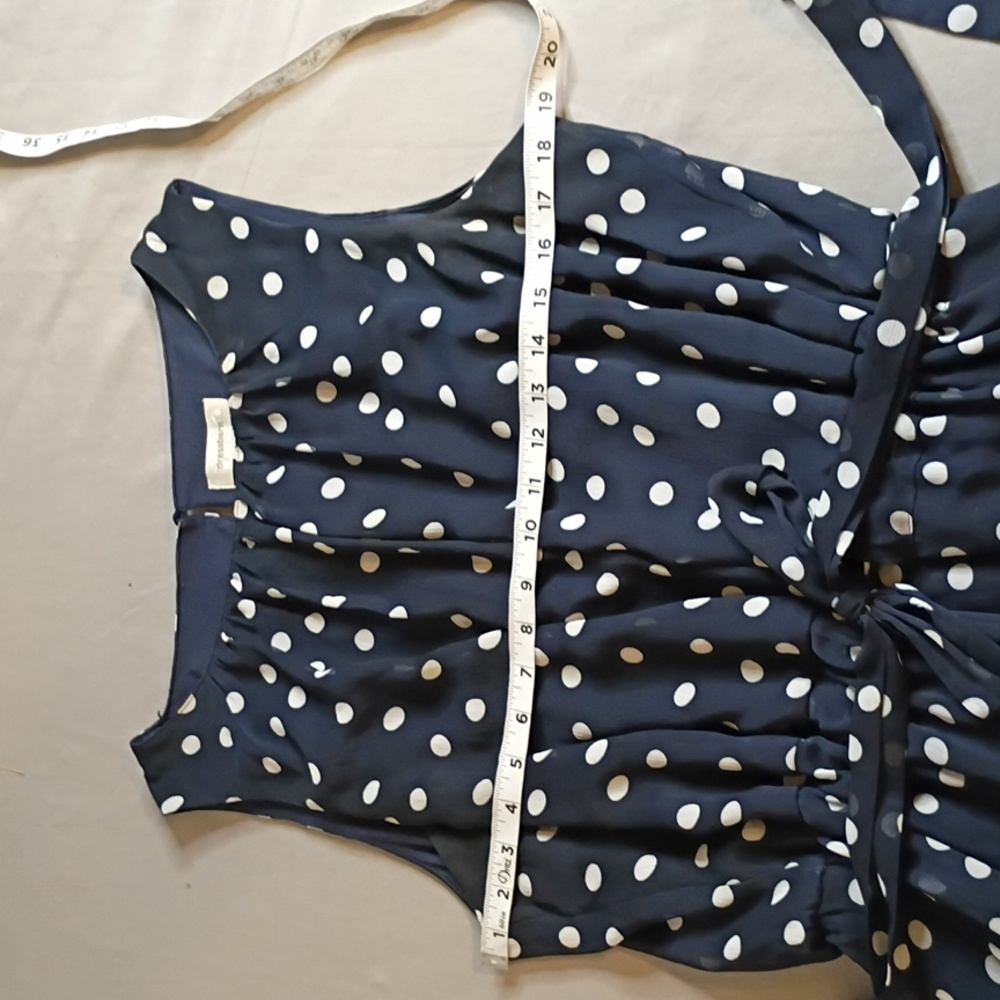 dressbarn Flapper Style Waist Navy Polka Dot Midi Dress - Picture 11 of 12